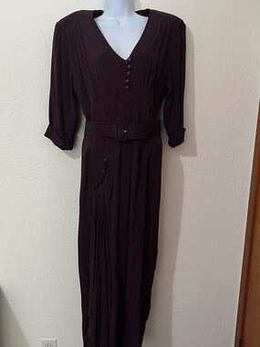 Karen Alexander Vintage-Inspired Deep Plum Belted V-Neck Women’s Dress NWOT